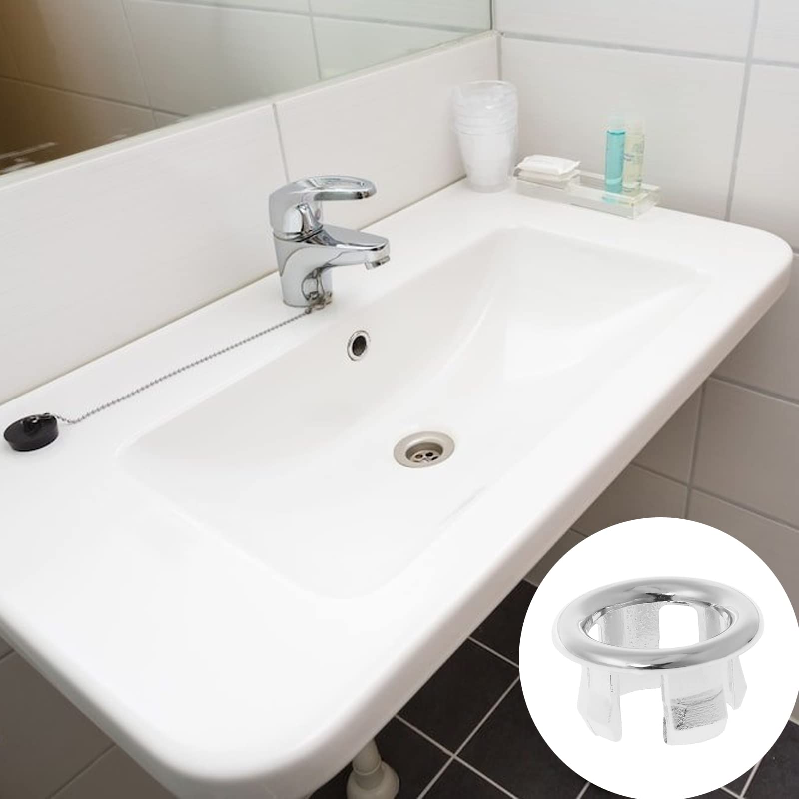 Sink Overflow Ring, 2 PCS Overflow Sink Hole Cover Kitchen Sink Overflow Cover Bathroom Bath Overflow Cover Sink Hole Round Overflow Cover Basin Trim Overflow Drain Cap Cover Insert in Hole Spares