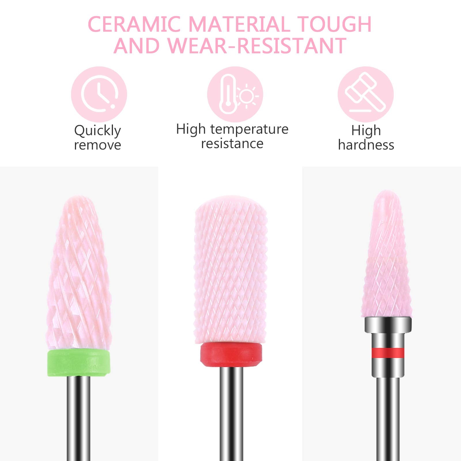 MAQUITA 7 Pieces Ceramic Nail Drill Bits Professional Remove Gel Acrylic Cuticle Diamond Tungsten Carbide Nail Drill Tools for Manicure Pedicure Home Use Great Gift (Pink)