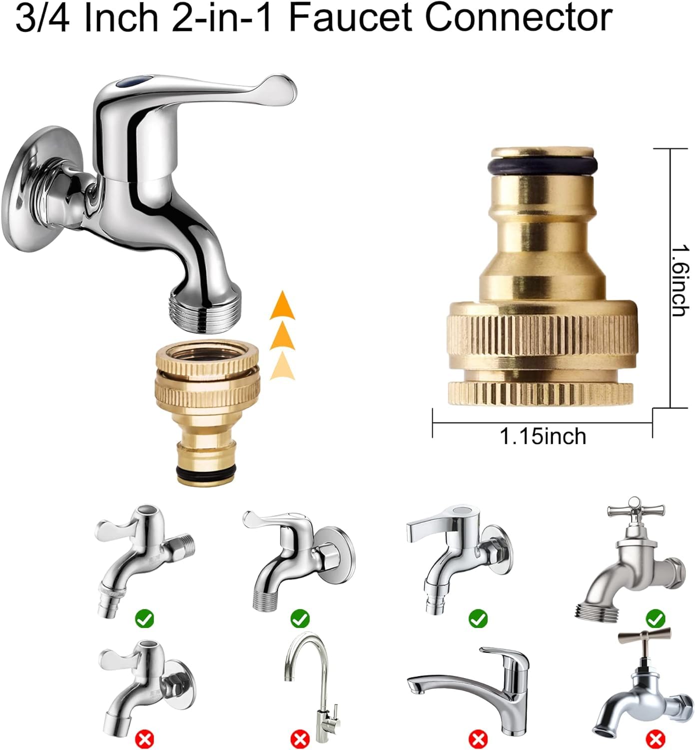 Universal Tap Connector, Mixer Tap Connector for Hose Pipe, Kitchen Tap Hose Connector with 3/4 inches & 1/2 inches Brass Tap to Hose Connector for Outside Garden Tap Kitchen Tap