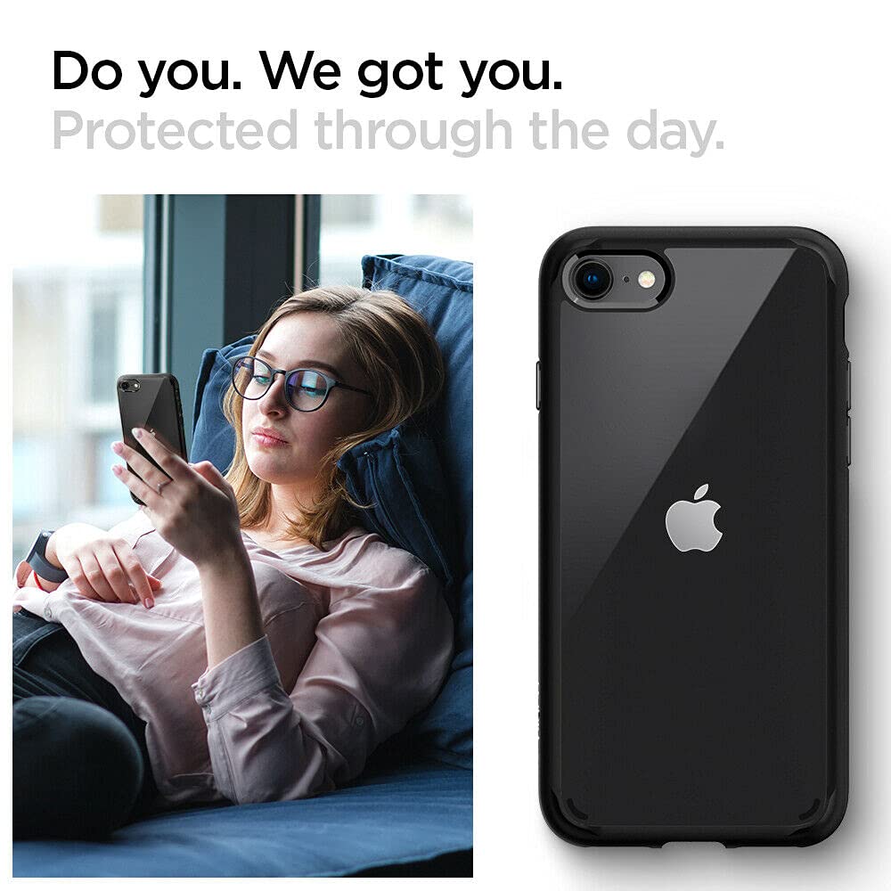 Spigen Ultra Hybrid [Air Cushion Technology] [Military Grade Shockproof] Case Compatible with iPhone SE 2022 5G, iPhone SE 2020, iPhone 8 and iPhone 7 - Matte Black