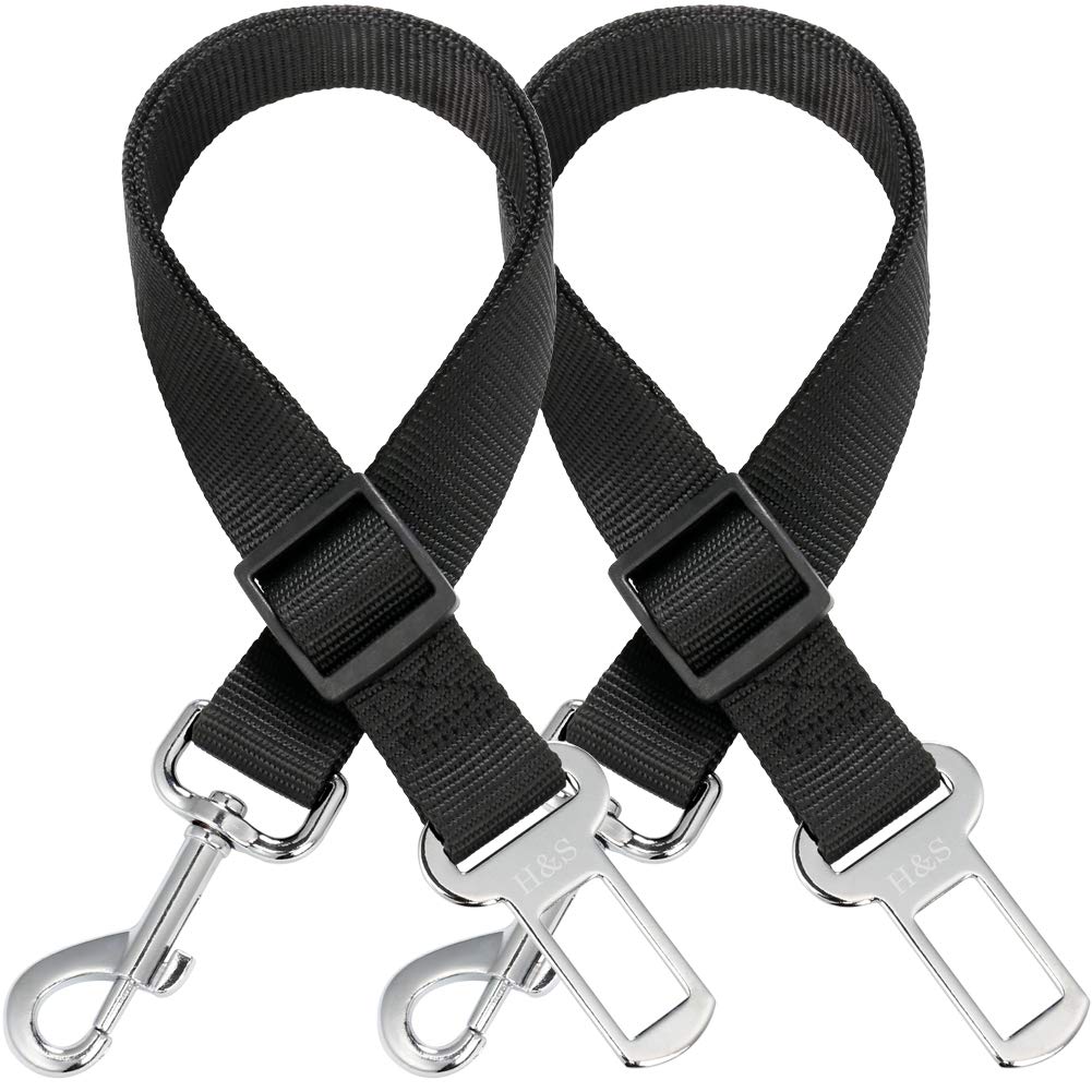 H&S. 2 Dog Car Seat Belt Lead Restraint Harness Seatbelt Attachment Clip Black - Dog Harness - Dog Lead - Dog Car Harness - Dog Car Restraint - Dog Car Seat Harness - 2 Clip Dog Lead - Seat Belt Dog