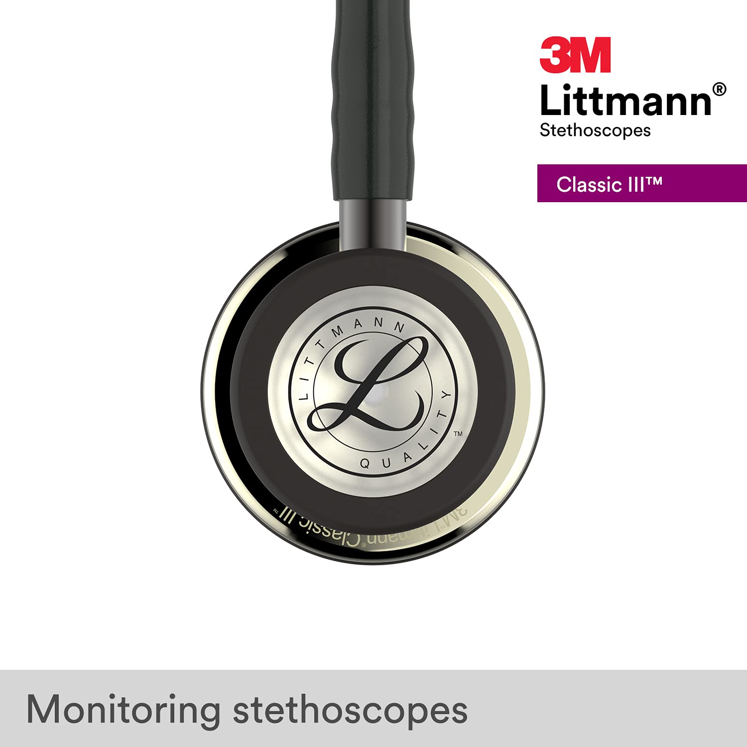 3M Littmann Classic III Monitoring Stethoscope, Champagne - Finish Chestpiece, Black Tube, Smoke Stem and Headset, 69 cm, 5861