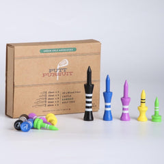 Putt Pursuit Bamboo Castle Golf Tees (Pack of 30) - Biodegradable & Sustainable - Consistent Ball Height & Reduced Friction - Green, Yellow, Purple, Blue & Black with Sizes 25, 35, 45, 50 & 60 (mm)