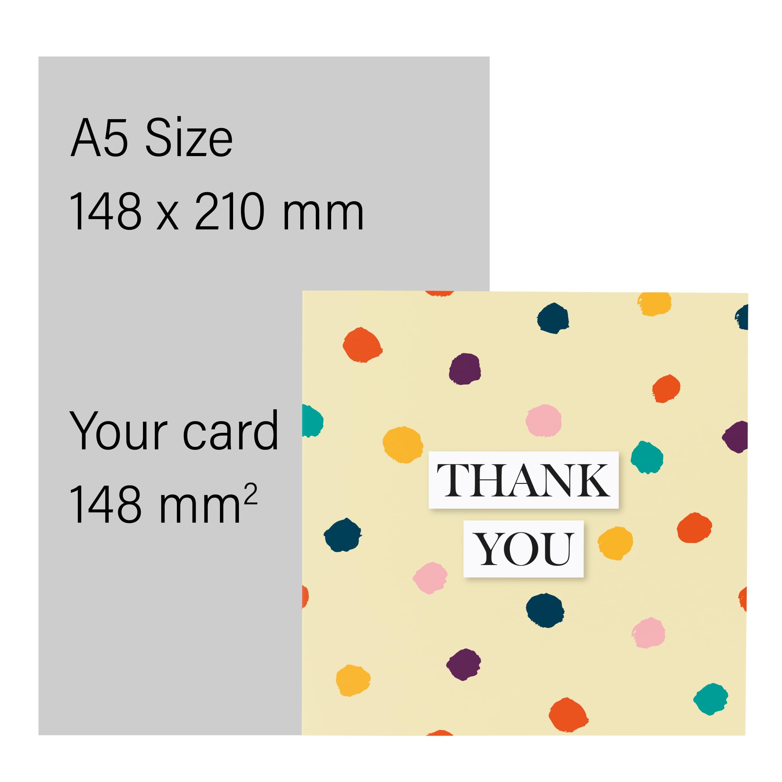 Thank You Card, Painted Style Polka Dots, Thank You Greeting Cards for Friend or Teacher, Thank You Card for Men or Women, Blank Inside, Kids Thank You Card, Wedding Thanks