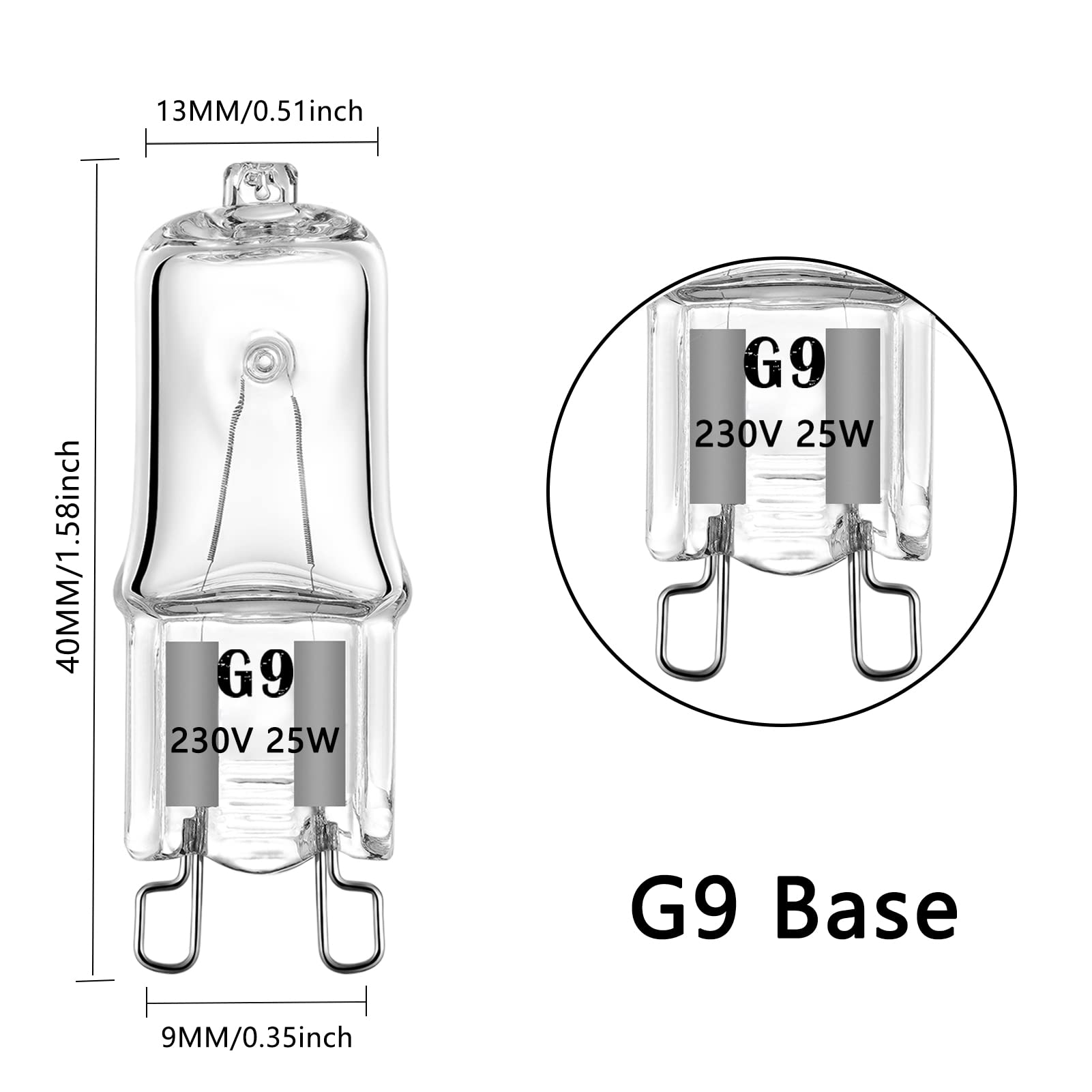 G9 Oven Bulbs 25W Clear Halogen Lights 230V 300℃，Pack of 6