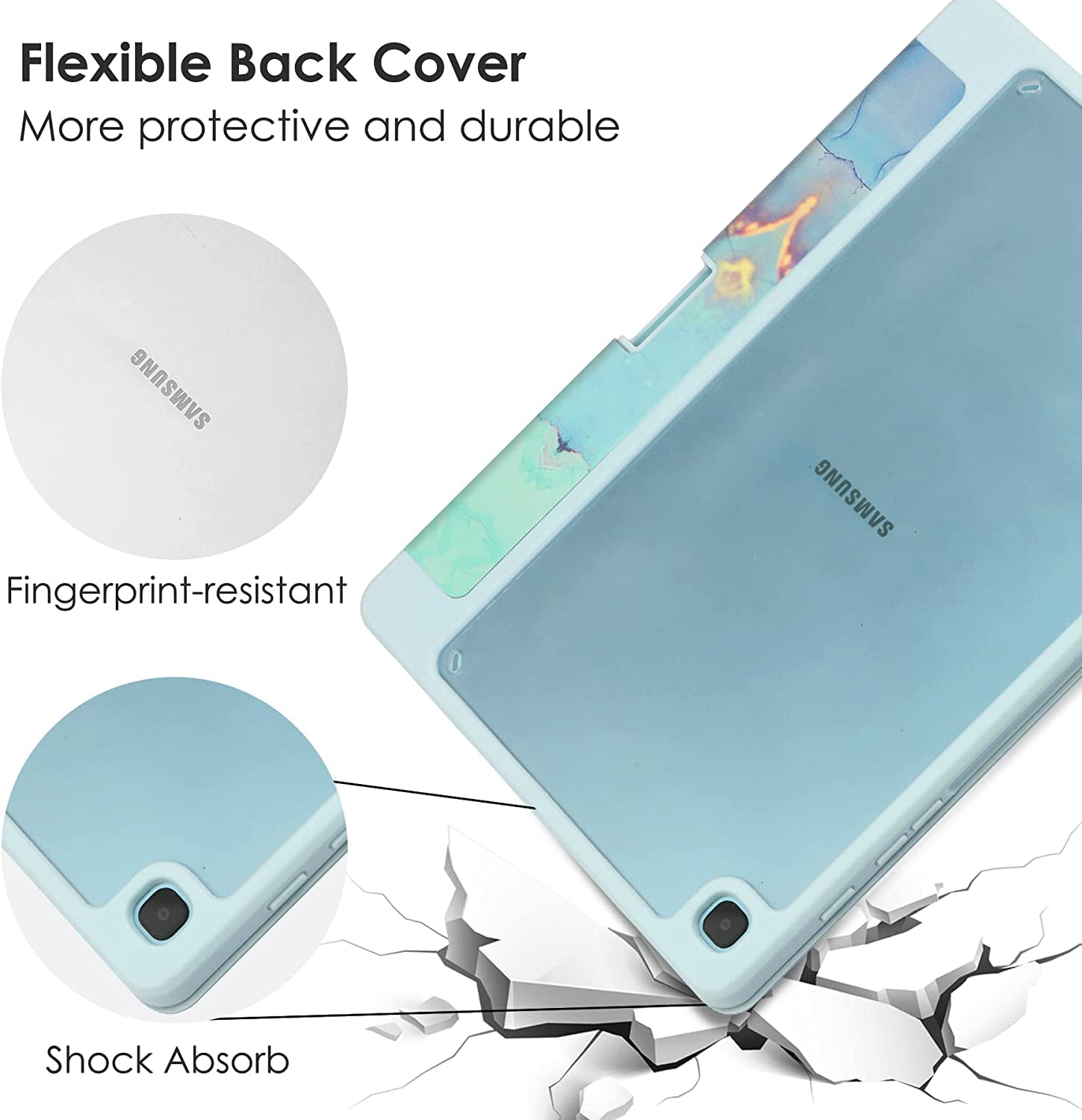 VOVIPO Slim Case for Samsung Galaxy Tab S6 Lite 10.4 inch 2022 (SM-P613/P619) & 2020 (SM-P610/P615),Shockproof Cover with Clear Transparent Back Shell with S Pen Holder-Marble Blue