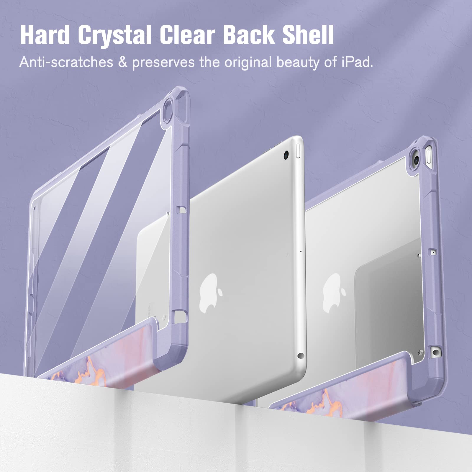 FINTIE Hybrid Case Compatible with iPad 6th Generation (2018) / iPad 5th Generation (2017) / iPad Air 2 / iPad Air 1-9.7 inch Shockproof Hard Shell Clear Cover w/Pencil Holder, Lilac Marble