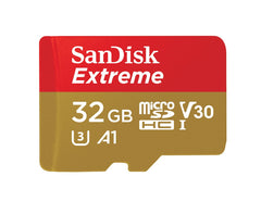 SanDisk Extreme 32 GB microSDHC Memory Card and SD Adapter with A1 App Performance and Rescue Pro Deluxe, Up to 100 MB/s, Class 10, UHS-I, U3, V30, Red/Gold