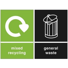 Grizzly Recycling Bin Stickers - Self Adhesive PVC - Pack of 2 Signs - General Waste and Mixed Recycling - 150mm x 100mm