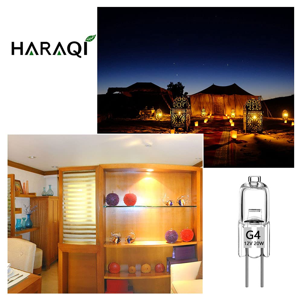 Haraqi 8 Pack G4 Halogen Bulbs，12 Volt 20 Watt Bi-Pin Halogen Bulbs Dimmable for Ceiling Lights,Table Light,Cabinet Lights,Warm White Brightness