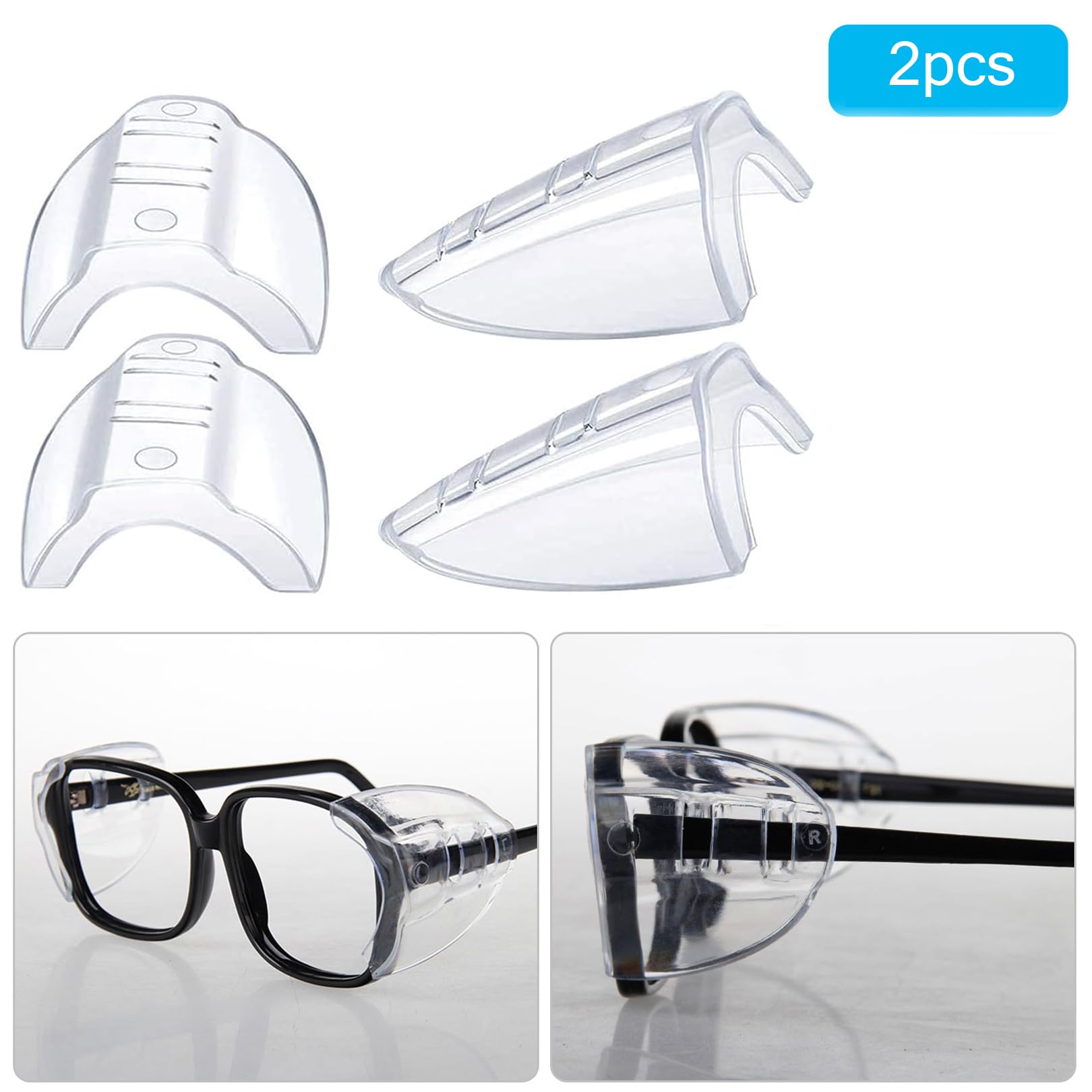 BNXF 2 Pairs Side Shields,Shields Slip on Clear Side Shields,Glasses Side Safety Protection,Safety Glasses Side Shields,Universal Side Shield Safety Glasses for Small to Medium Eyeglasses(Clear)