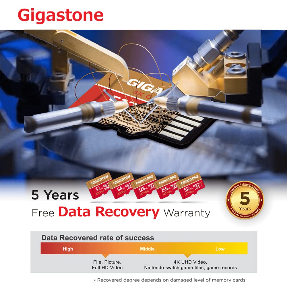 [5-Yrs Free Data Recovery] Gigastone 128GB Micro SD Card, 4K Video Recording for GoPro, Action Camera, DJI, Drone, Nintendo-Switch, R/W up to 100/50 MB/s MicroSDXC Memory Card UHS-I U3 A2 V30 C10