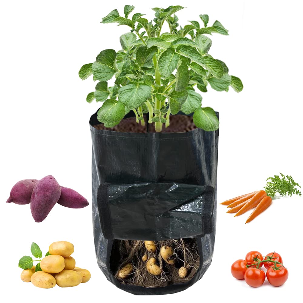 Ram® 4 Pack 7 Gallon Potato Grow Bag set. Garden Plant Bags for potatoes, carrots, tomatoes, cucumbers and other Vegetables. Made in Green Polyethylene Complete