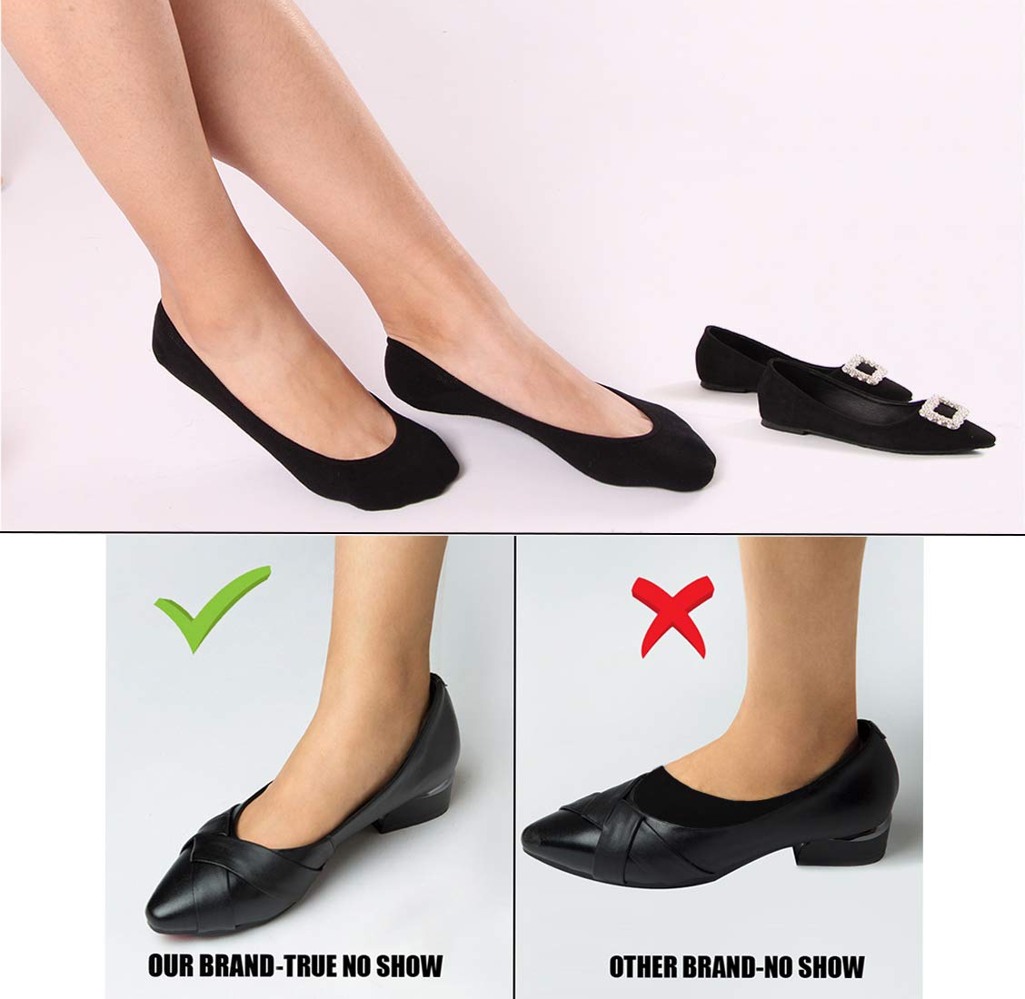 JaosWish Women No Show Socks Ultra Low Cut Liner Socks Non Slip Invisible Socks for Loafer Boat Flats 6 Pairs,Black,3-5