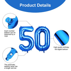 OFFCUP Helium Balloons, 40 Inches Number Balloons 50, Foil Balloons Birthday Balloon Large Numbers Balloons for Birthday Wedding Party Decorations Celebration Supplies (Blue)