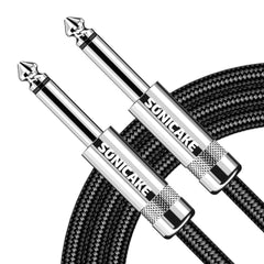 SONICAKE Braided Guitar Cable 3m/10ft Guitar Instrument Cable 6.35mm 1/4 inches Straight Angle to Straight Black