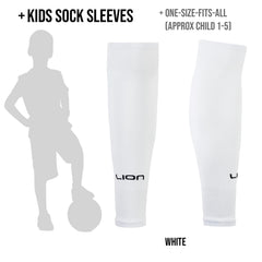 LION SPORTSWEAR Kids/Youth Football Sock Sleeves To Accompany Grip Socks - Fits Over Calf/Shin Pads - Variety Of Colors To Match Your Team Kit (White)