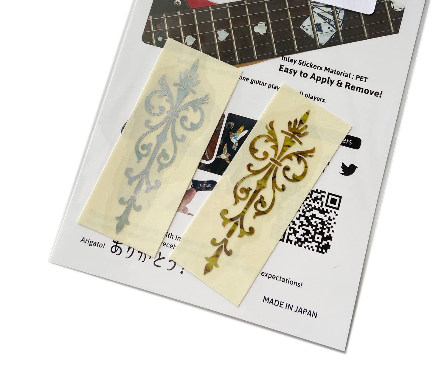 Inlay Stickers for Guitar Headstock - Small Torch (2pcs Set) - White Pearl & Ocher