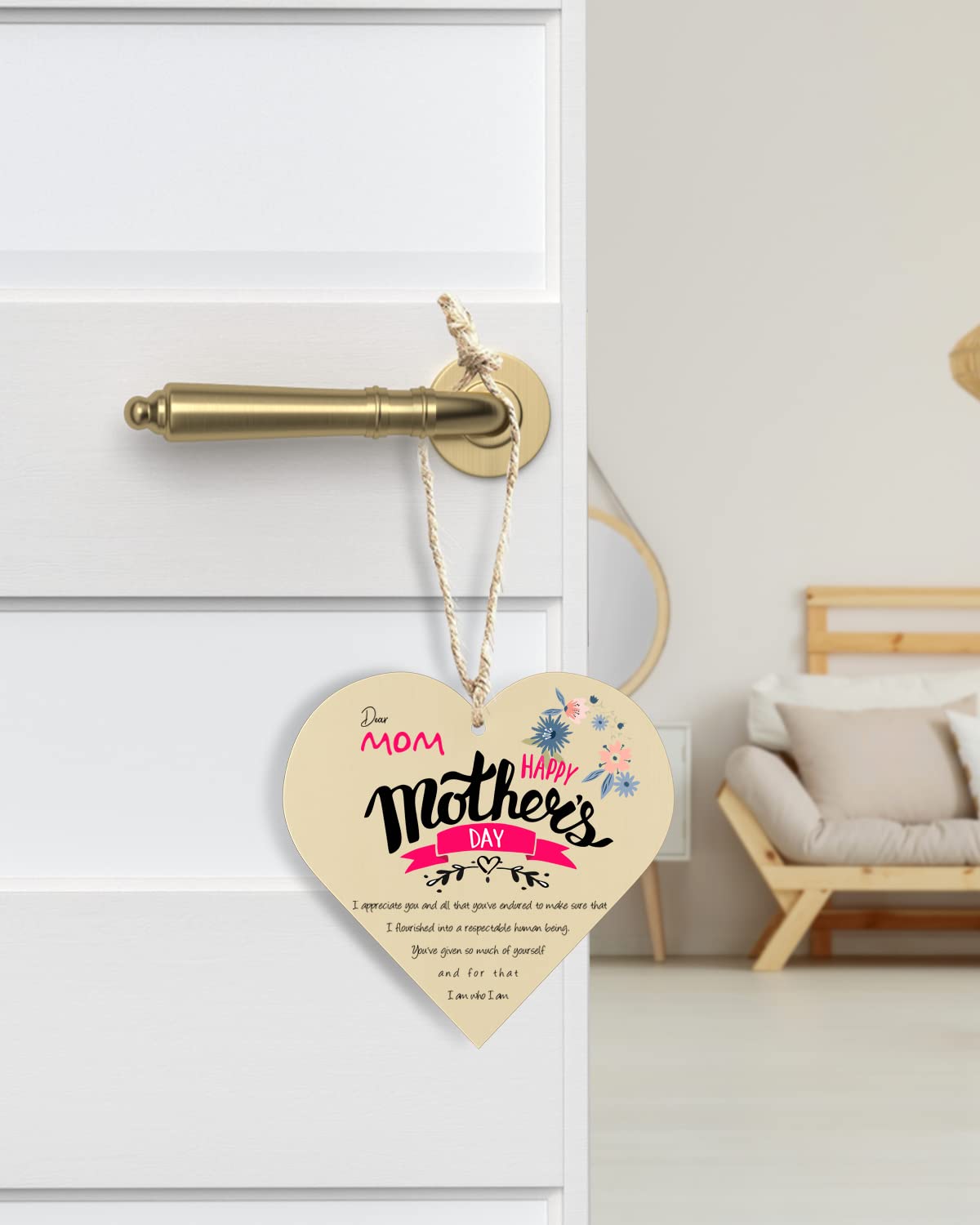 GAOHAN 1Pcs Mothers Day Gifts for Mum,Best Mum Gifts from Daughter Son,Wooden Hanging Heart Plaque,Thank You Gift,Mum Birthday Gifts,Heart Plaque with Sayings,Novelty Funny Hanging Decorative