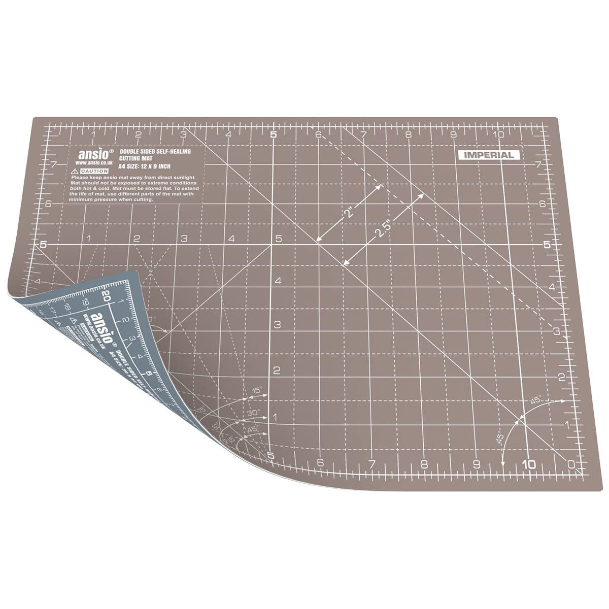 ANSIO Craft Cutting Mat Self Healing A4 Double Sided 5 Layers - Quilting, Sewing, Scrapbooking, Fabric & Papercraft - Imperial/Metric 11 Inch x 8 Inch / 29cm x 21cm - Brown/Grey