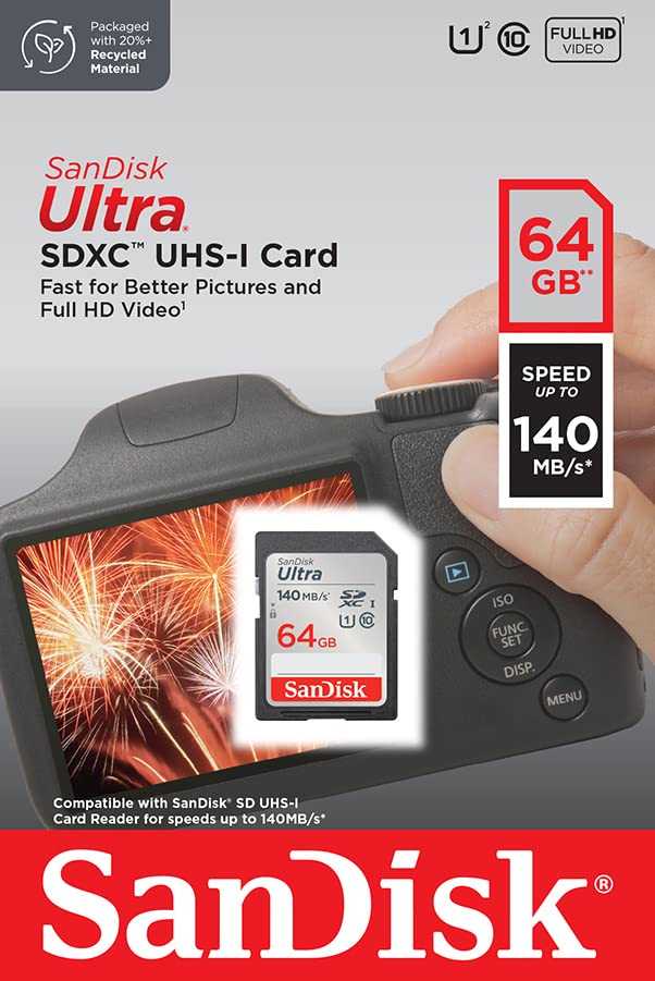 SanDisk 64GB Ultra SDXC card up to 140 MB/s with A1 App Performance UHS-I Class 10 U1