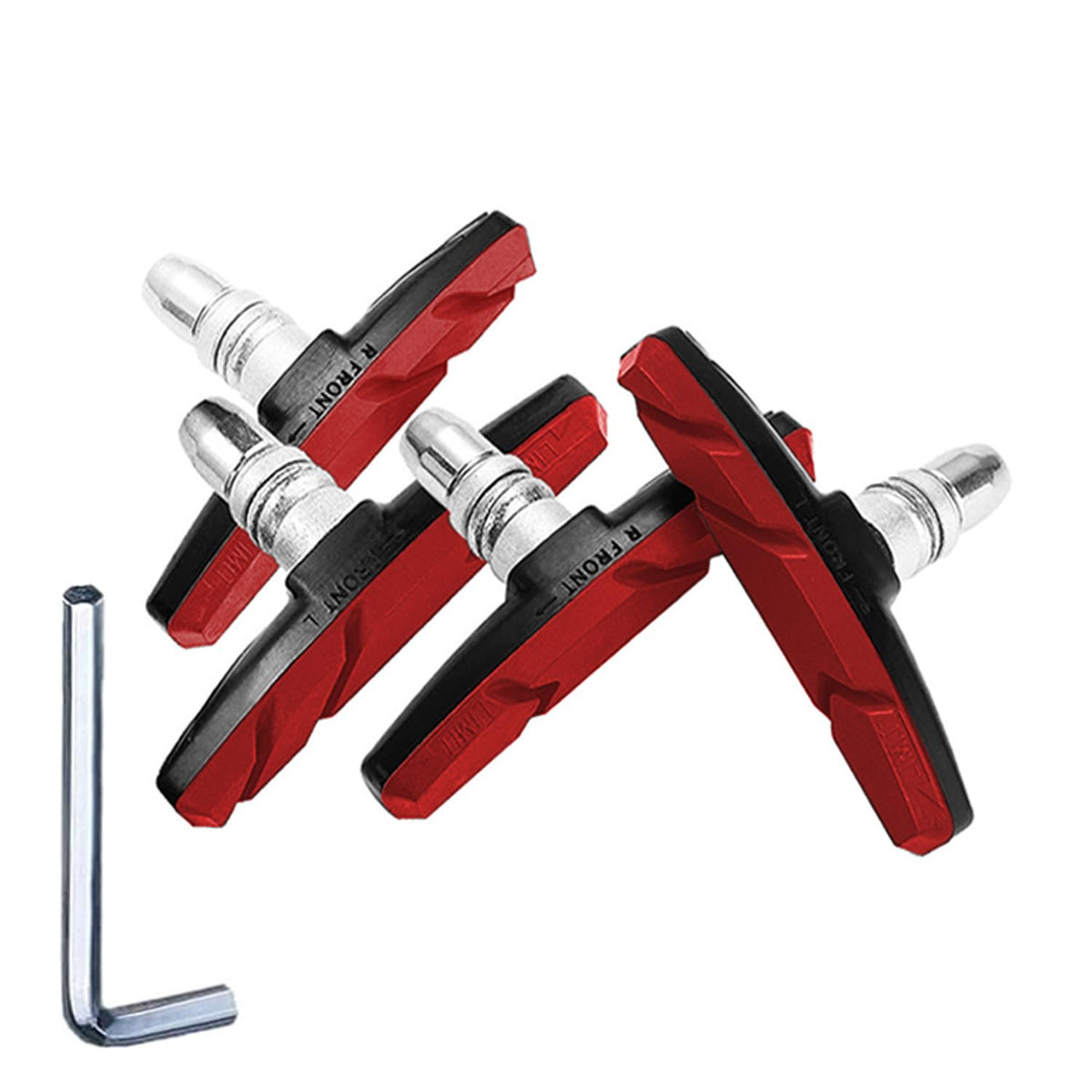 TUHDWJ 2 Pairs V Bike Brake Pads, 70mm V Brake Blocks, Bicycle Brake Blocks Set with Hex Nuts and Spacer, 1 hexagonal spanner included, for Road Bikes Mountain Bikes (Red)