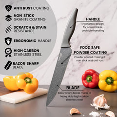 nuovva Professional Kitchen Knife Set – 5pcs Grey Kitchen Knives – Stainless Steel Granite Non Stick Blades – Chefs, Filleting, Bread, Paring and Utility Knives