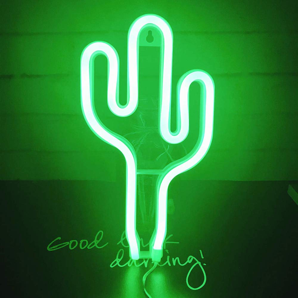 LED Green Cactus Neon Sign Wall Decor USB or Battery Operated Neon Night Lights Lamps Art Decor Wall Decoration Table Lights Decorative for Home Living Room Wedding Birthday Christmas Party