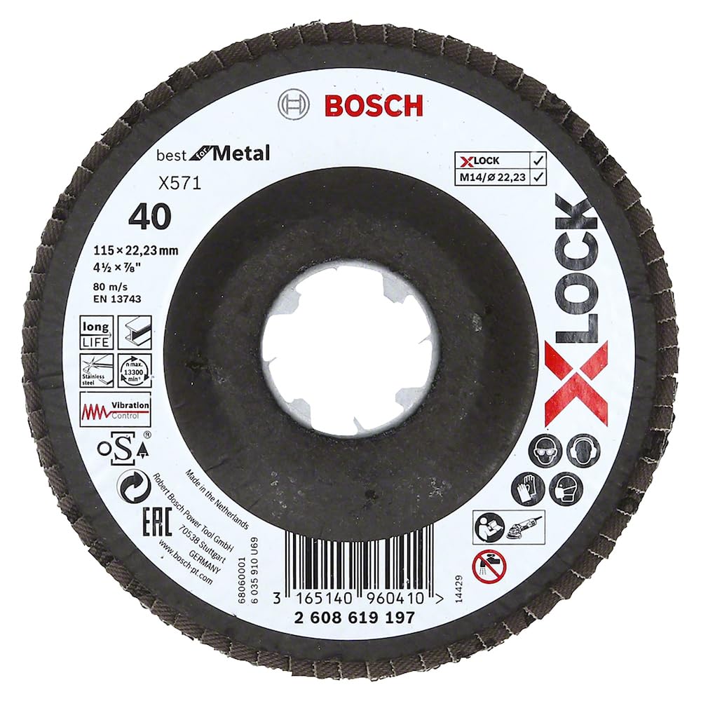 Bosch Professional 1x Angled Flap Disc Best (for Metal, X-LOCK, X571, Diameter 115 mm, Grit Size K40, Accessories for Angle Grinders)