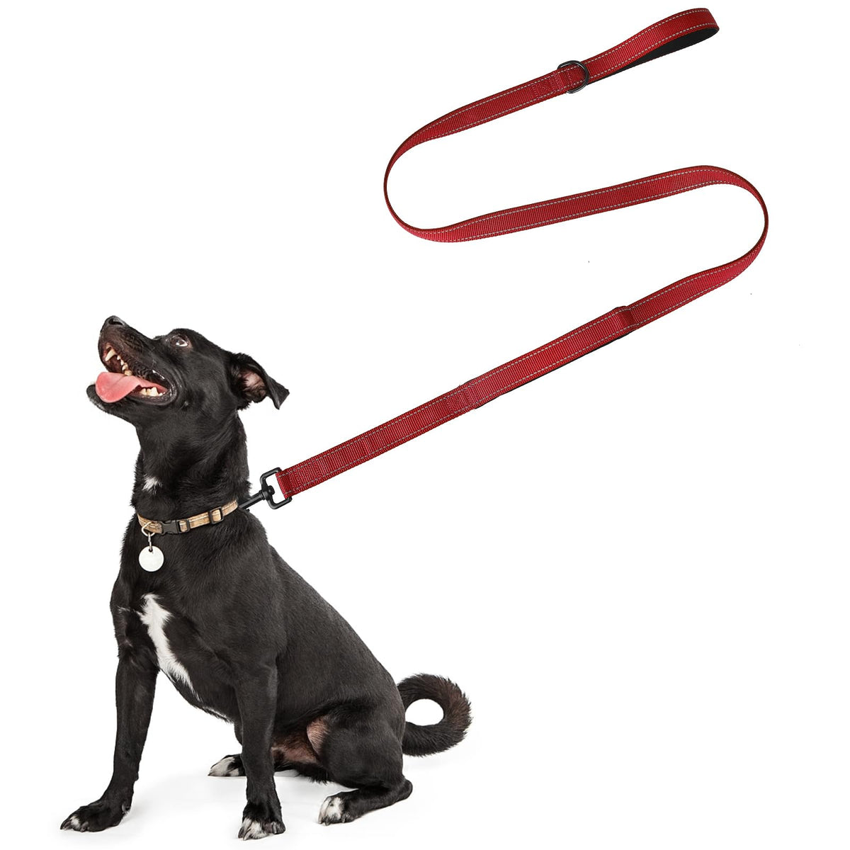 Dog Leads For Large Dogs - 1.5m Strong Dog Lead Close Control Handle Dog Leash Heavy Duty Dog Lead Nylon Training Leash Control Safety Dual Dog leash for Large Medium Dogs, Reflective design (Red)