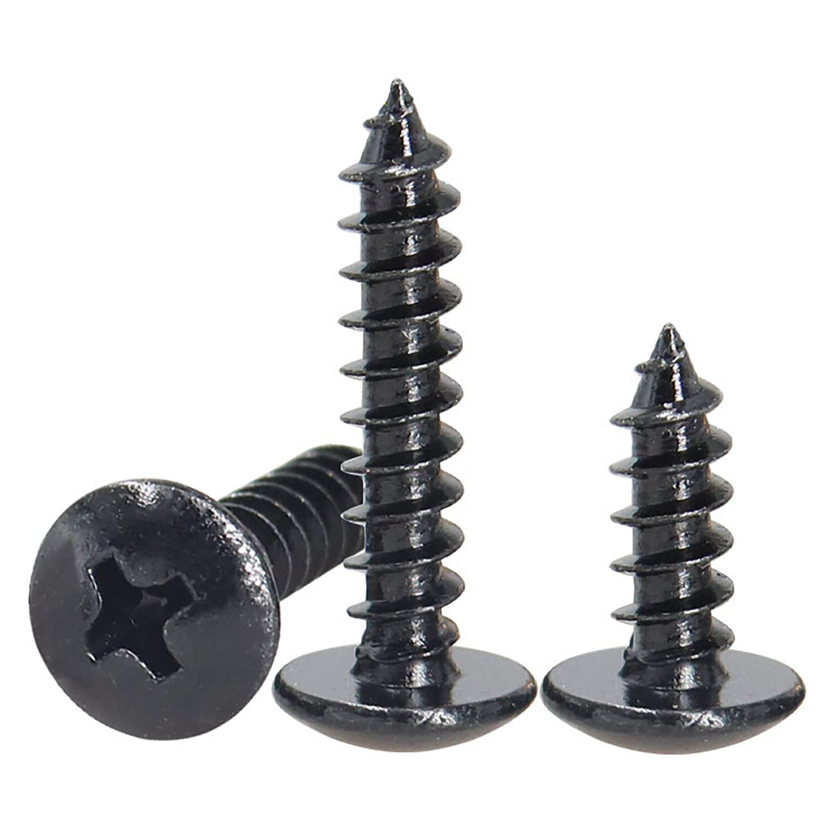 FandWay Phillips Round Head Self Tapping Screws, M3 x 8/10/12/16/20mm, Black Carbon Steel Mushroom Head Wood Screws, Truss Head Self Drilling Screws Assortment Set (25-Pieces/each)