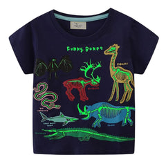 PythJooh Toddler Boy Glow in The Dark Shirt Kids Cartoon Dinosaurs Sharks Short Sleeve T-Shirt Tops for 1-7Years