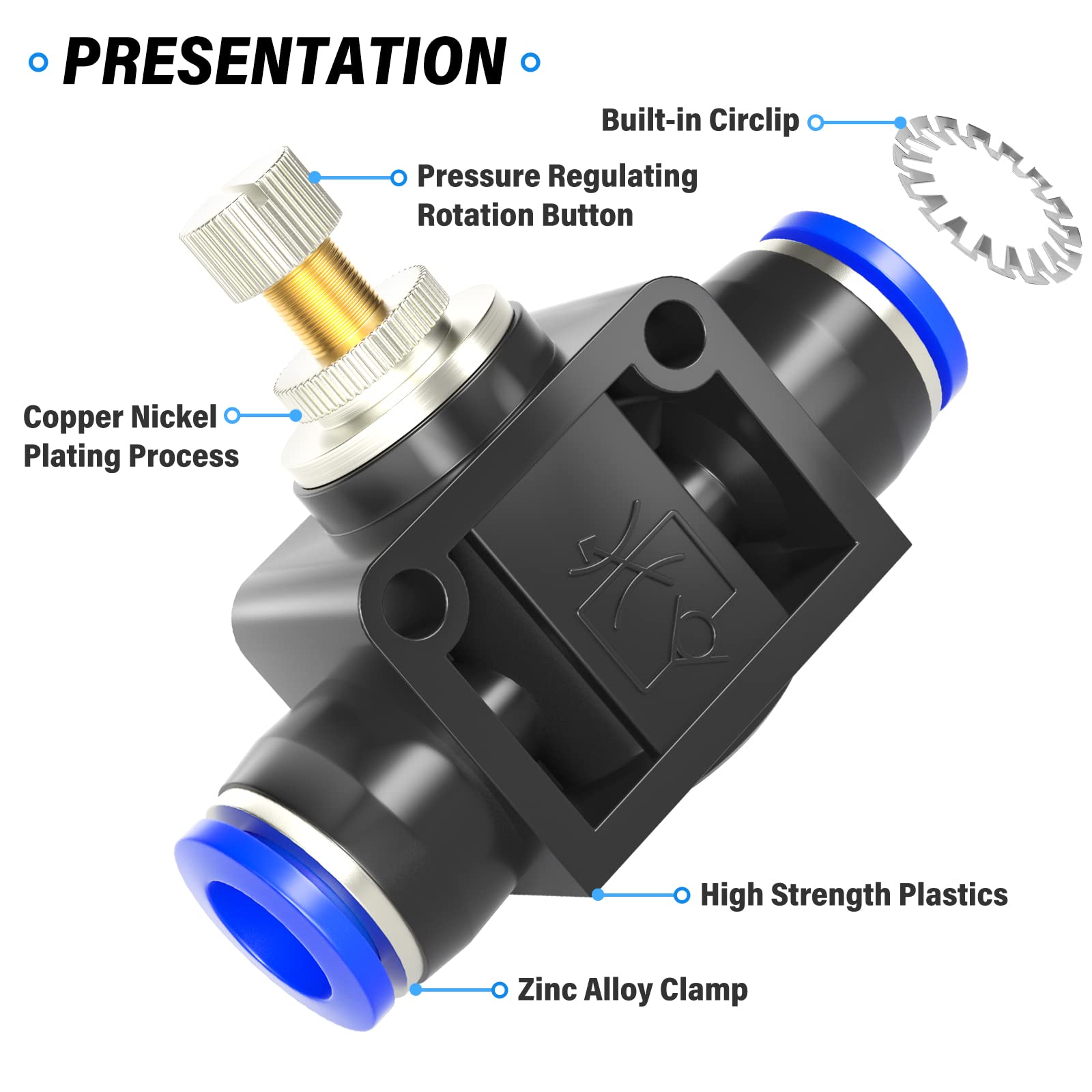 ERGAOBOY 5 Pcs 8mm OD Air Flow Control Valve with Push to Connect Fitting,Straight Speed Controller (SA8)