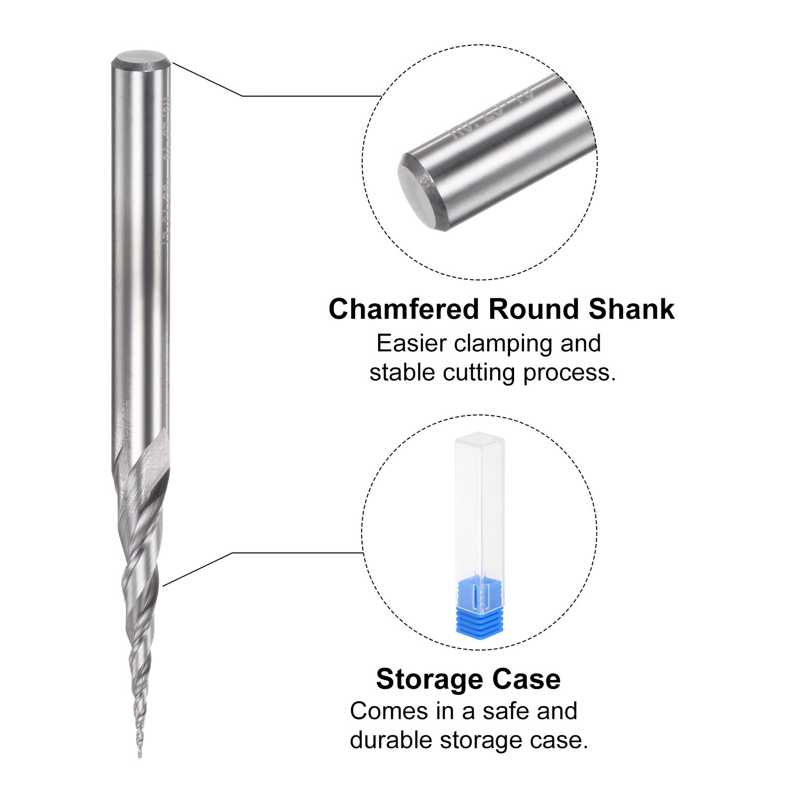 sourcing map Tapered Ball Nose End Mill, Uncoated Solid Carbide 2 Flute Spiral Milling Cutter, 0.25mm Radius, 0.5mm Diameter, 6mm Shank, 75mm Length, 10 Degree Angle