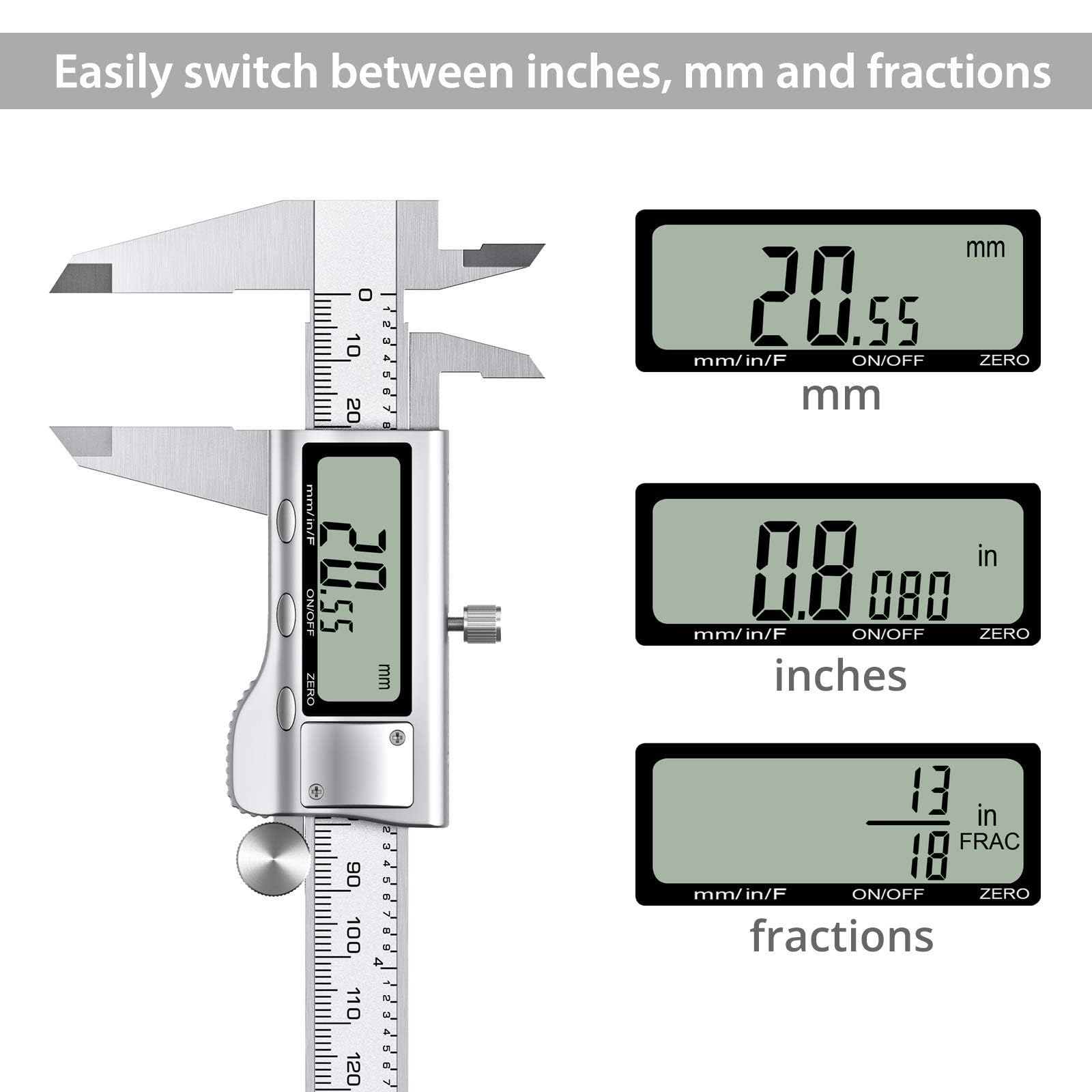 Proster Vernier Caliper Kit 150mm/6Inch Digital Vernier Caliper with Feeler Gauge Fractions/Inch/Metric Measuring Tool for Length Width Depth Diameter