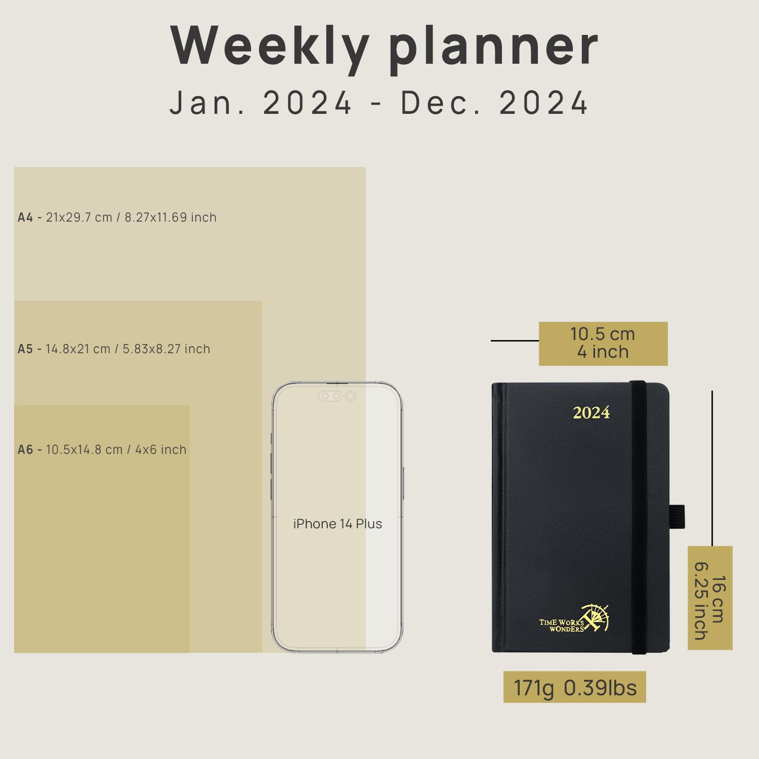 POPRUN Pocket Diary 2024 Diary Small Week to View A6 16 x 10.5 cm Hardback 24 Weekly Planner with Dotted Note Pages, Foldable Inner Pocket, 100 GSM FSC® Paper - Black