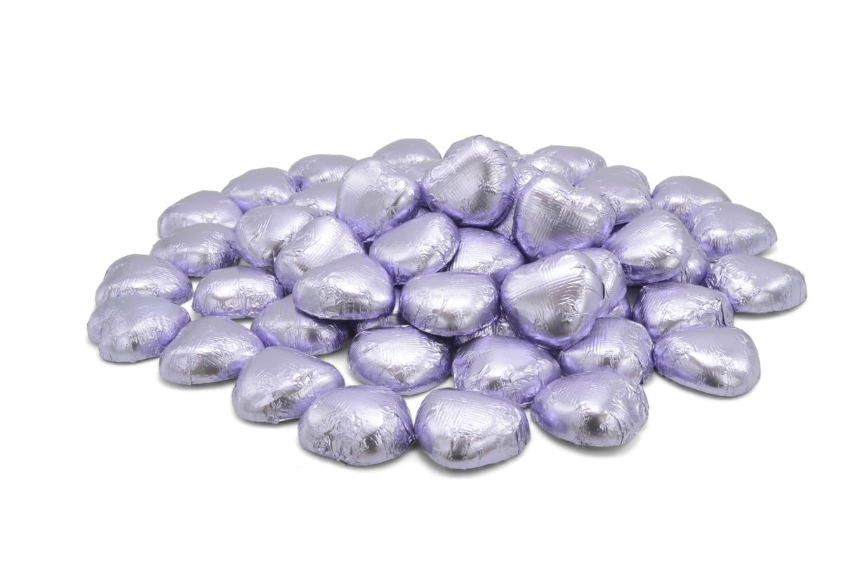 Luxury Milk Chocolate Hearts - For Wedding Favours, Anniversary, and Mothers Day - 30 Lilac Hearts