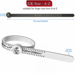 BBbanda UK Ring Sizer Measure Sizes A-Z with Magnifying Glass Adjustable Ring Measurement Tool for Men and Women - White