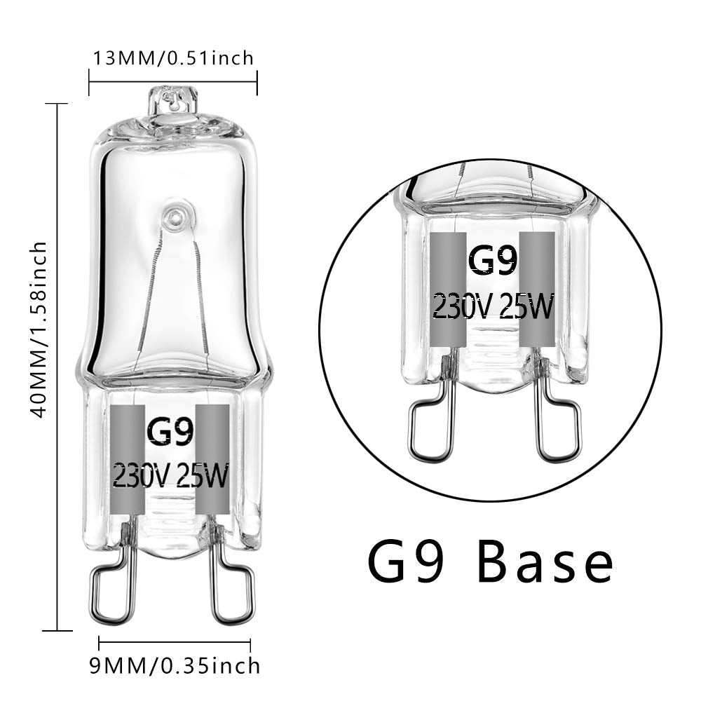 25W G9 Halogen Oven Bulbs 230V 300℃ Microwave/Oven Rated Light Bulbs,Warm White 5 Packs