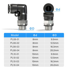 TAILONZ PNEUMATIC Male Elbow 8mm Tube OD x 3/8 Inch BSP Push to Connect Fittings PL8-03 (Pack of 2)