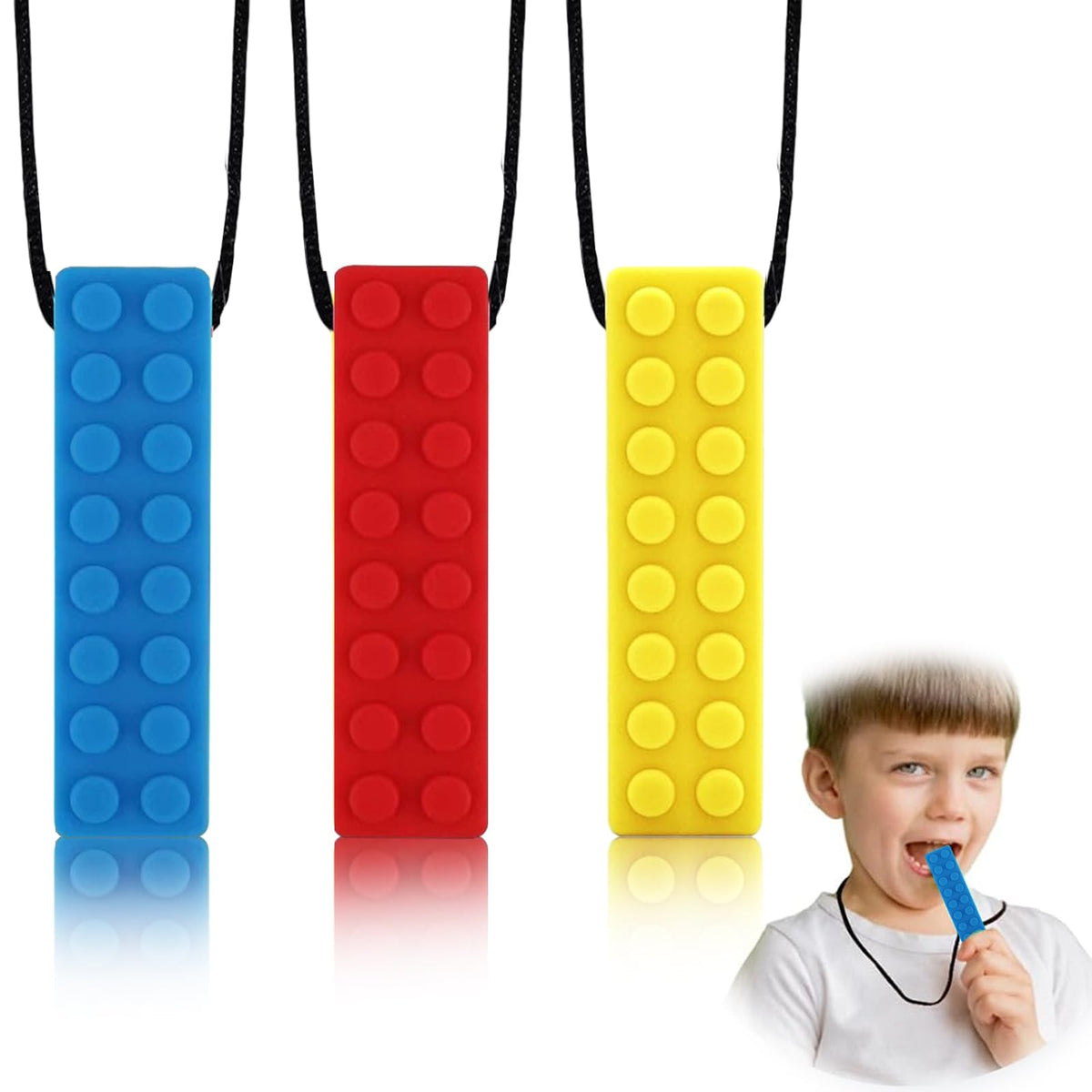 Chew Necklace, 3 PCS Sensory Chew Necklace Perfectly Textured Silicone Chewy Toys Chew Pendant Training for Boys & Girls Autistic Children