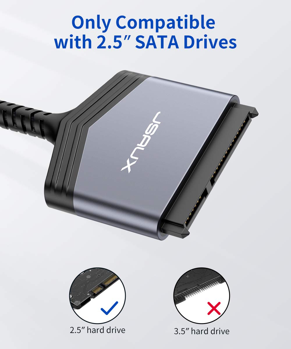 JSAUX SATA to USB C Cable, USB-C 3.1 to 2.5” SATA III Hard Driver Adapter Aluminum Shell External Converter for SSD/HDD Data Transfer-Grey