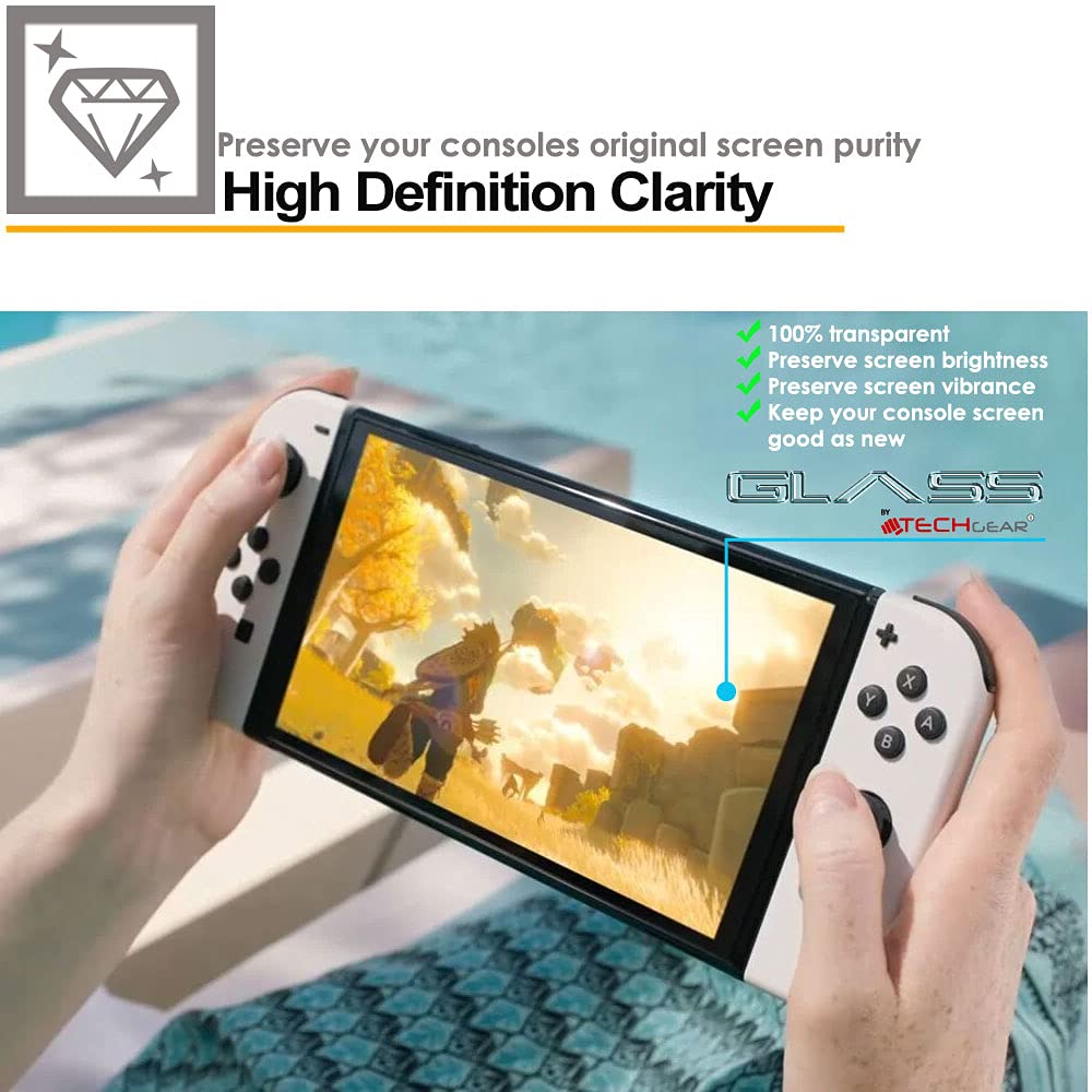 TECHGEAR Switch OLED 7 inches GLASS Edition, Genuine Tempered Glass Screen Protector [2.5D Edge] [9H Hardness] [Crystal Clarity] [Scratch-Resistant] [No-Bubble] Compatible for Nintendo Switch OLED 2021