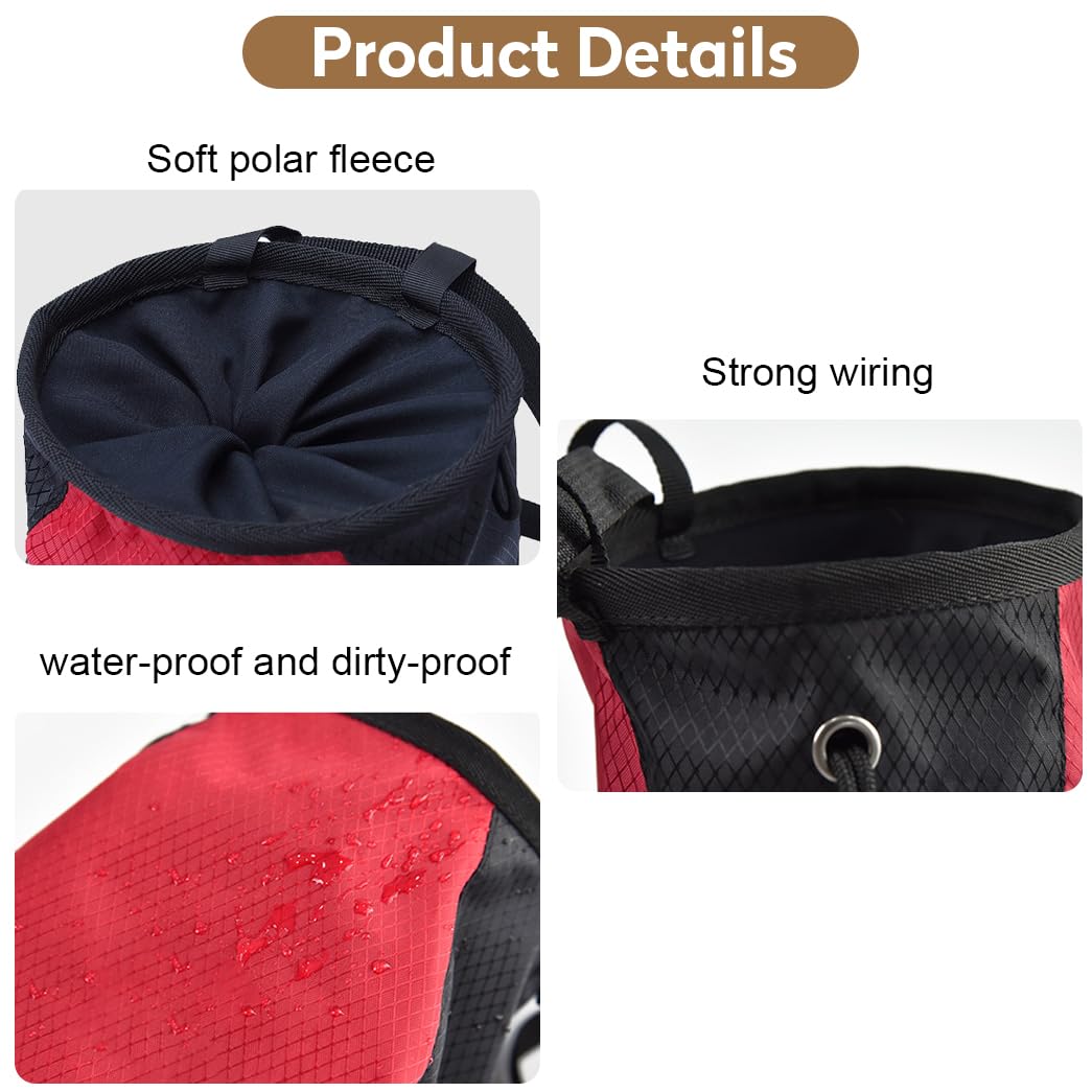 FUZVOL Red Climbing Chalk Bag Bucket Magnesium Chalk Bag with Belt Adjustable Pocket and Drawstring. It can be Hanging at the Waist used for Rock Outdoor Climbing Bouldering.