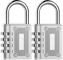 BeskooHome 2 Pack Combination Padlocks, Resettable 4-Digit Gym Locker Padlocks, Weatherproof Small Padlock for Outdoor Gate, Shed Door, Fence, Garage, Hasp Cabinet (Silver)