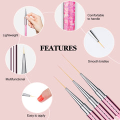 Saviland Thin Nail Art Brushes-6PCS Rose Gold Liner Nail Design Brushes Liner Painting Nail SuppliesTools Kit for Drawing Lines French Manicure Nail Salon Home DIY Use (7/8/11/13/15/29 mm)