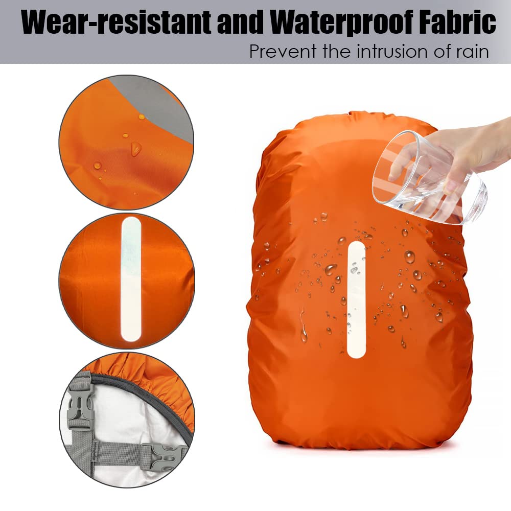 LICQIC Waterproof Rain Cover for Backpack, Reflective Rucksack Rain Cover for Outdoor, Hiking, Camping, Traveling, Cycling (Orange XL 60L-70L)