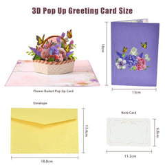 CIKYZE Flower Basket Pop Up Card 3D Pop Up Greeting Card Handmade Flower Greeting Cards Butterfly Pop-up Greeting Card Thank You Card with Note Card and Envelope for Women Sister Wife Grandma Teacher