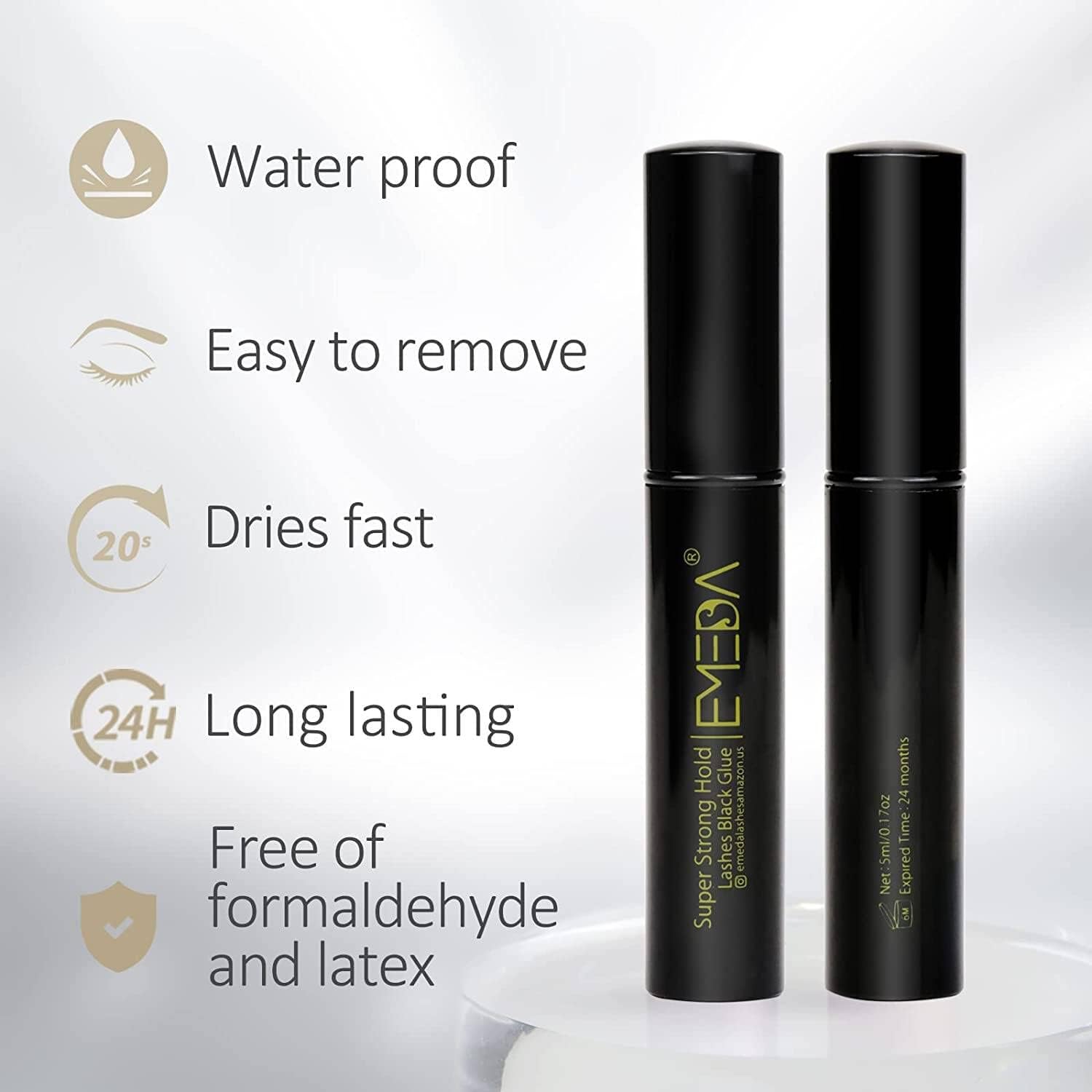 EMEDA Black Eyelash glue super strong hold Professional Latex Free False Eyelash Glue Waterproof Lash Glue Black Strip Eyelash Adhesive 5ml 0.17OZ Lashes Glue (Black)