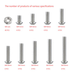 Bolts and Nuts Set, Hex Head M8 Stainless Steel Machine Screws and Round Head Hexagon Socket Bolts Assortment(12/16/20/25/30/35/40/45/50mm) (M8, Silver)